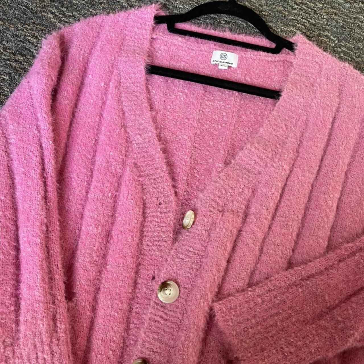 pink button up cardigan sweater that i bought from... - Depop