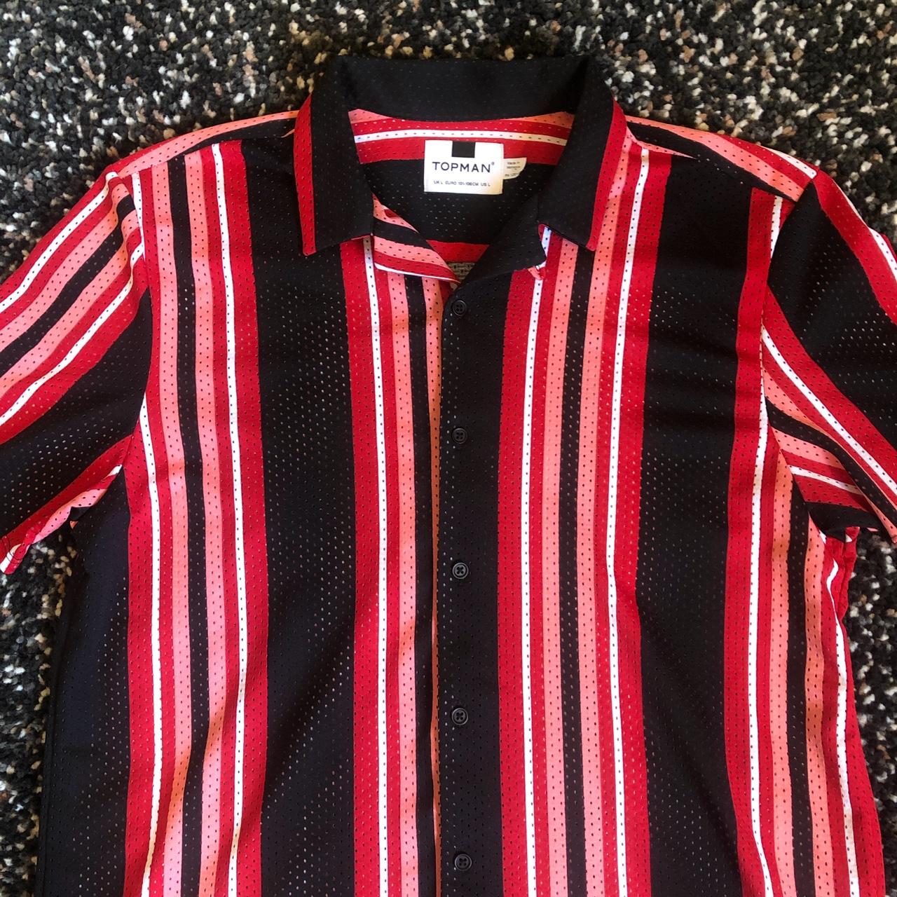 Topman mesh striped button up shirt Size large with... - Depop