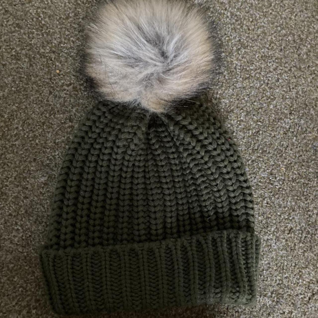 khaki green bobble hat