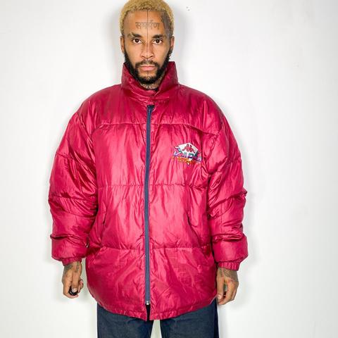 champion metallic puffer jacket red