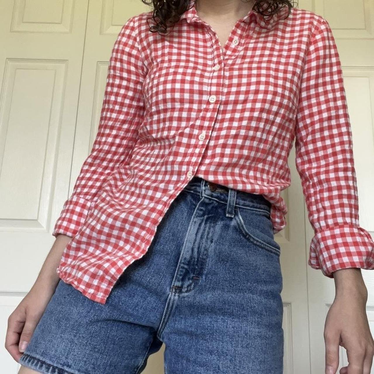 j-crew-women-s-red-and-white-shirt-depop