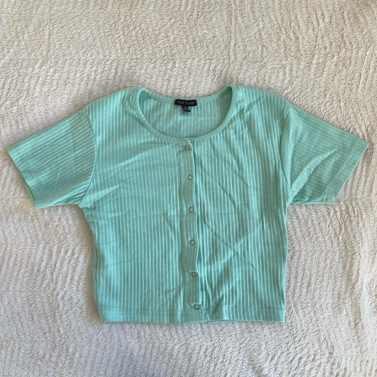 Mint green button down top from I saw it first size... - Depop