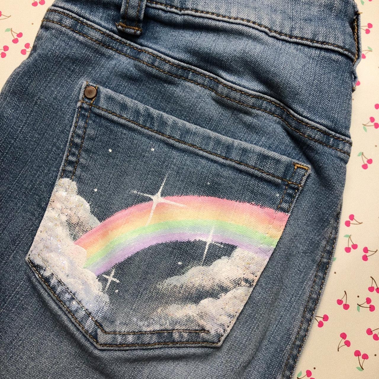 hand-painted rainbow jeans🌈 these jeans are - Depop