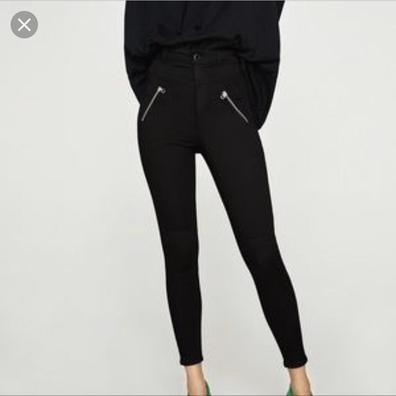 Zara- Black- High waisted jeans with detailing - - Depop
