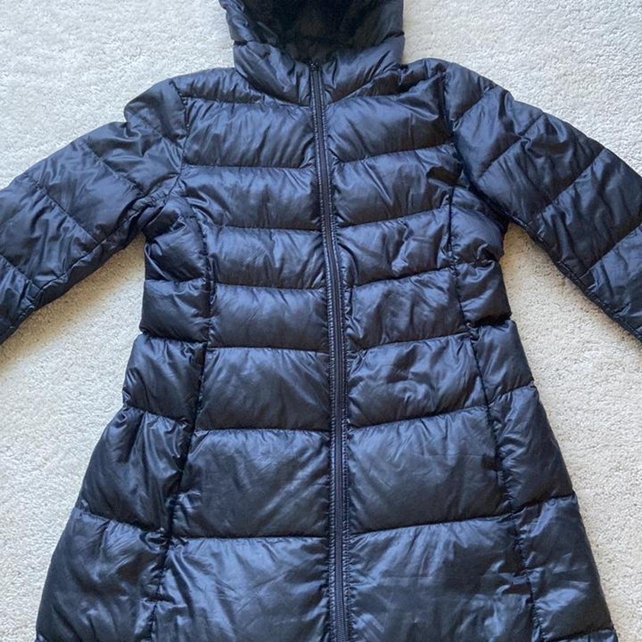 Uniqlo long womens hooded light down jacket. Size... - Depop