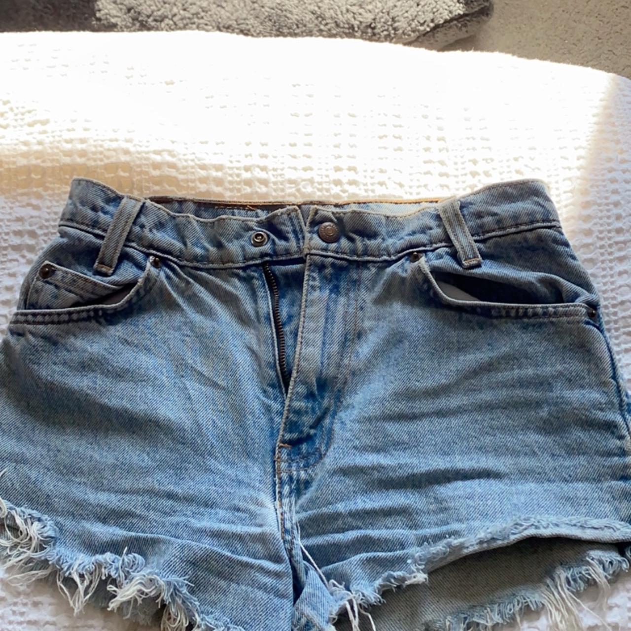 Levi denim shorts. They say waist 27 and are small I... - Depop