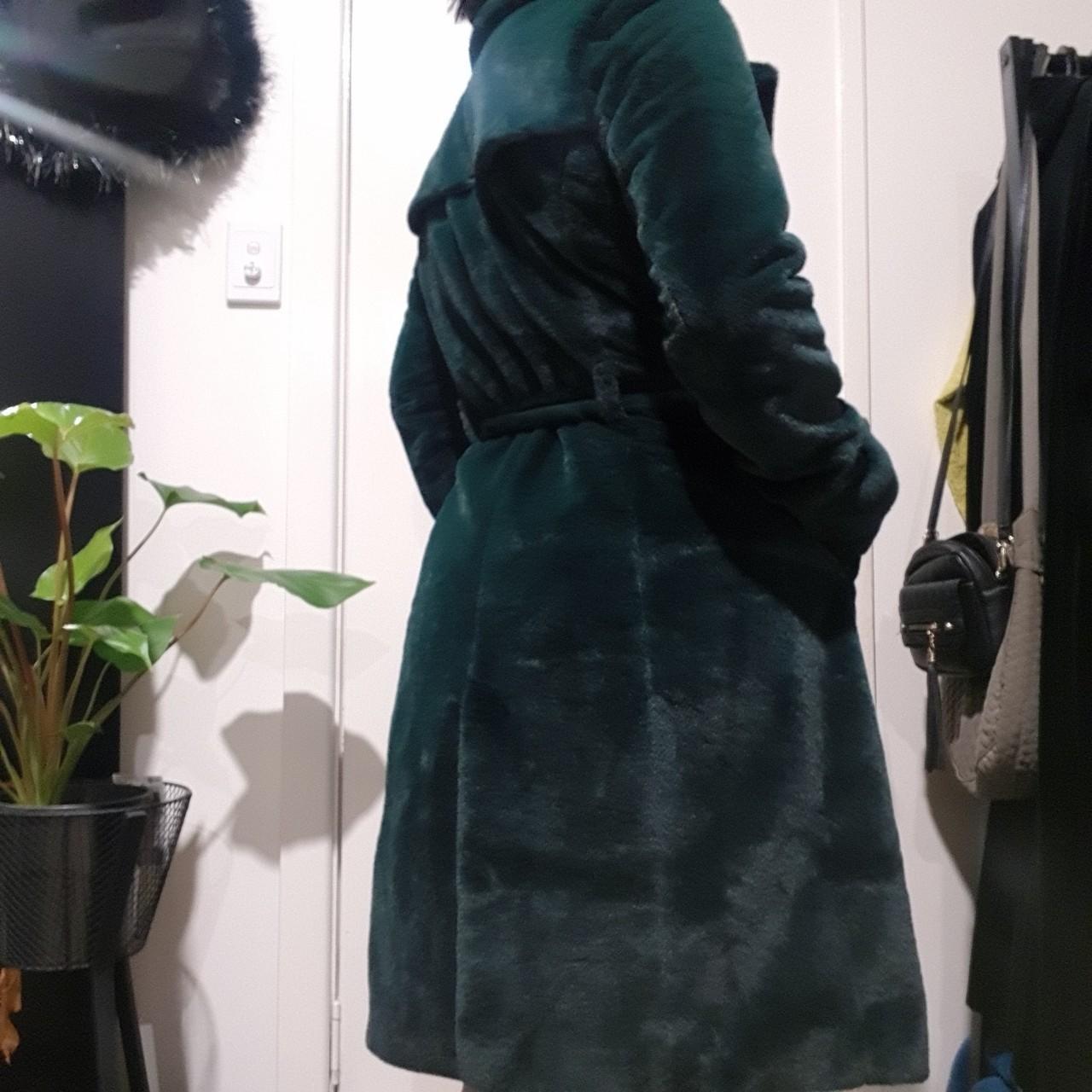 Fluffy emerald green long coat with belt. Bought... Depop
