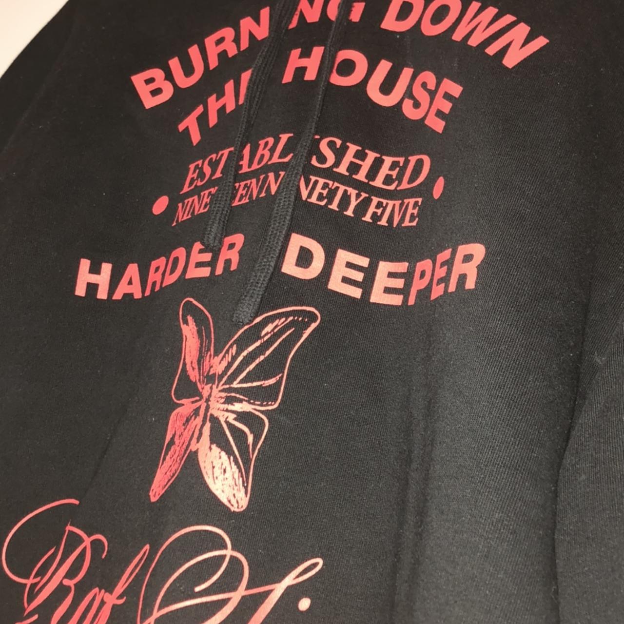 Raf simons burning best sale down the house hoodie