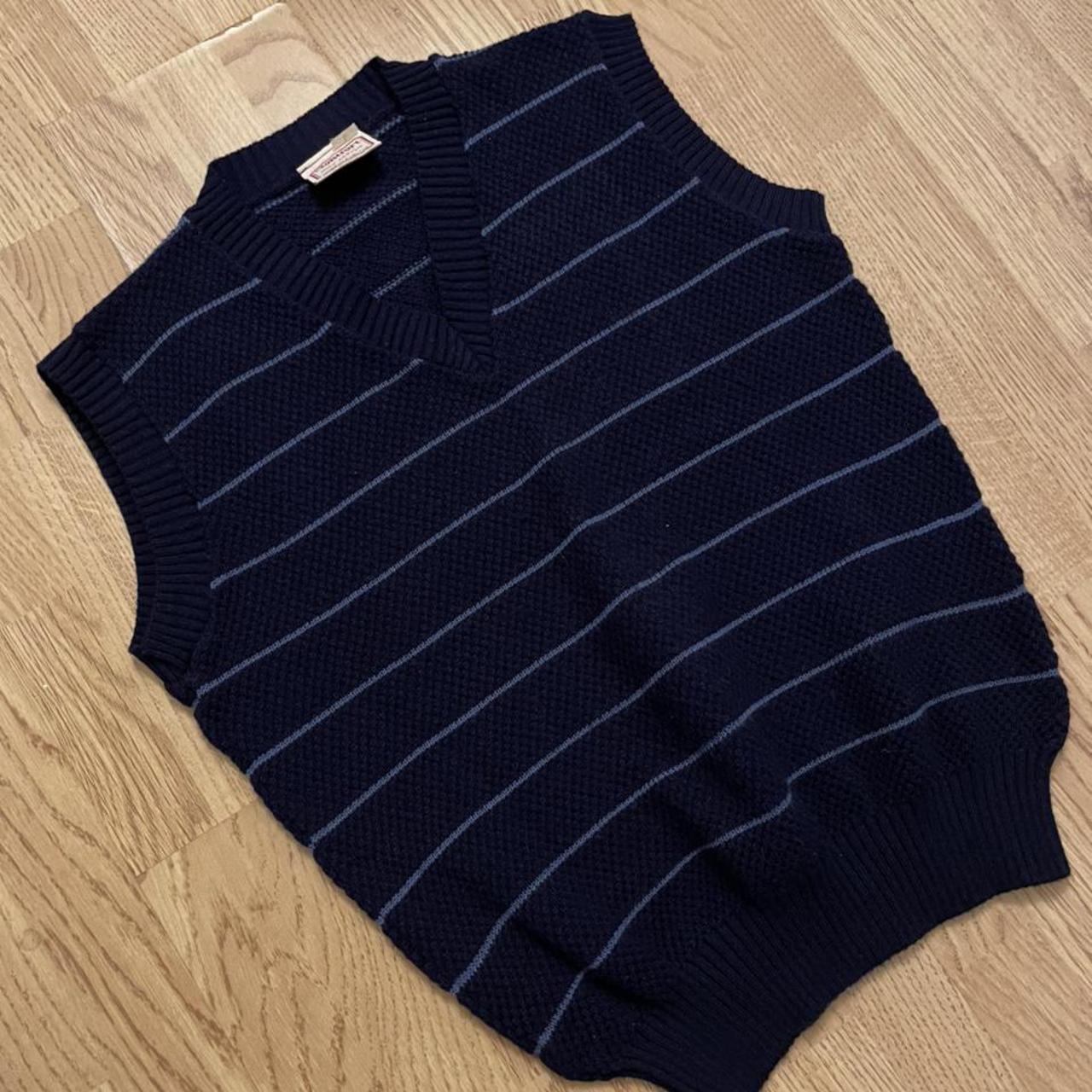 Vintage sweater vest, in navy blue waffle material... - Depop