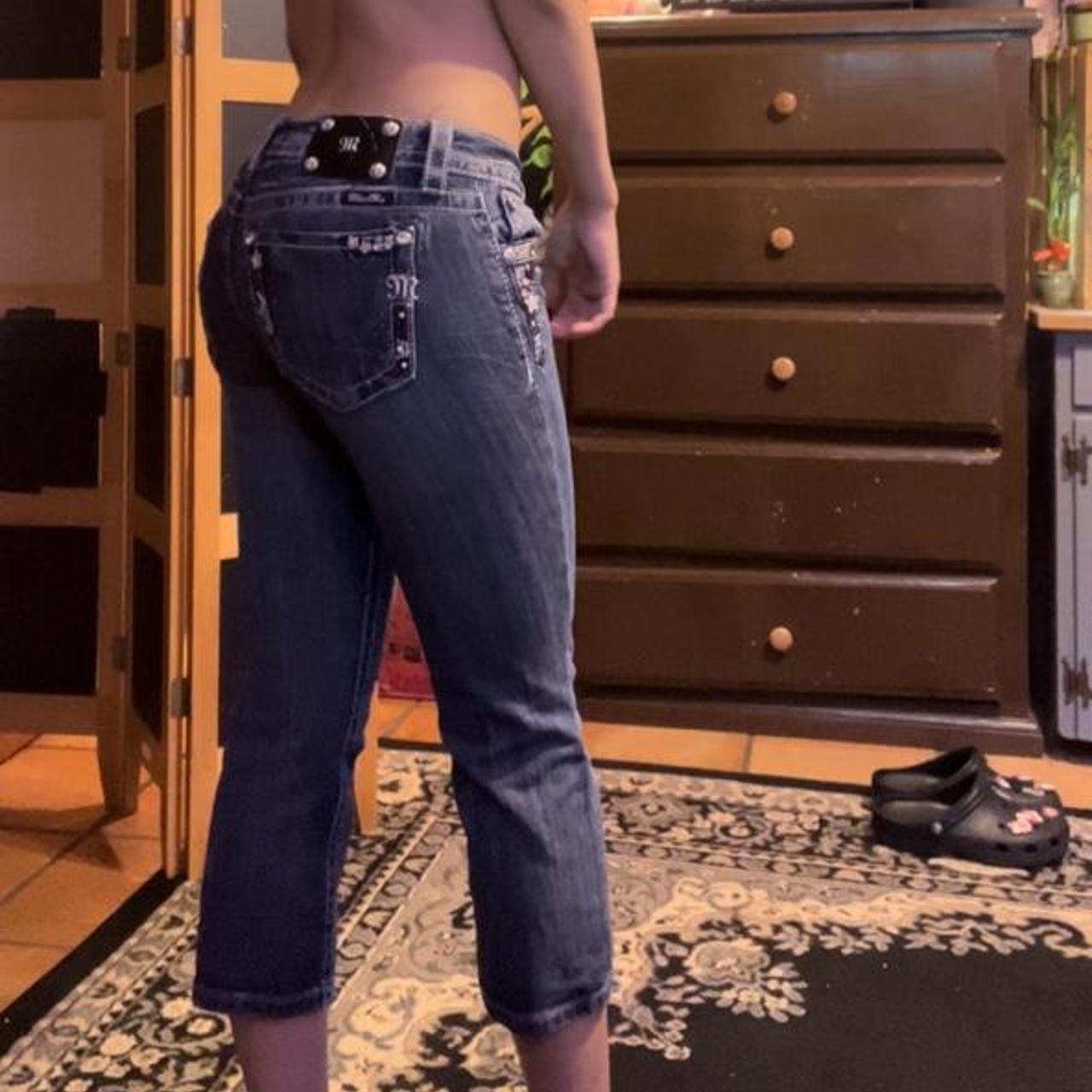 SEXY MISS ME CAPRIS JEANS WITH BEDAZZLES AND... - Depop