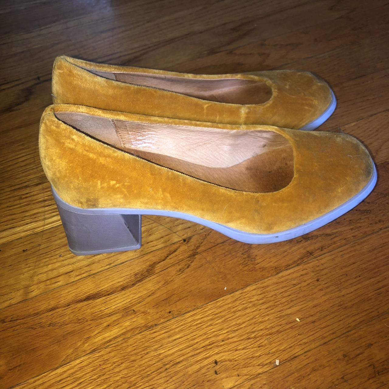 Yellow velvet CAMPER heels barely worn size 38 - Depop