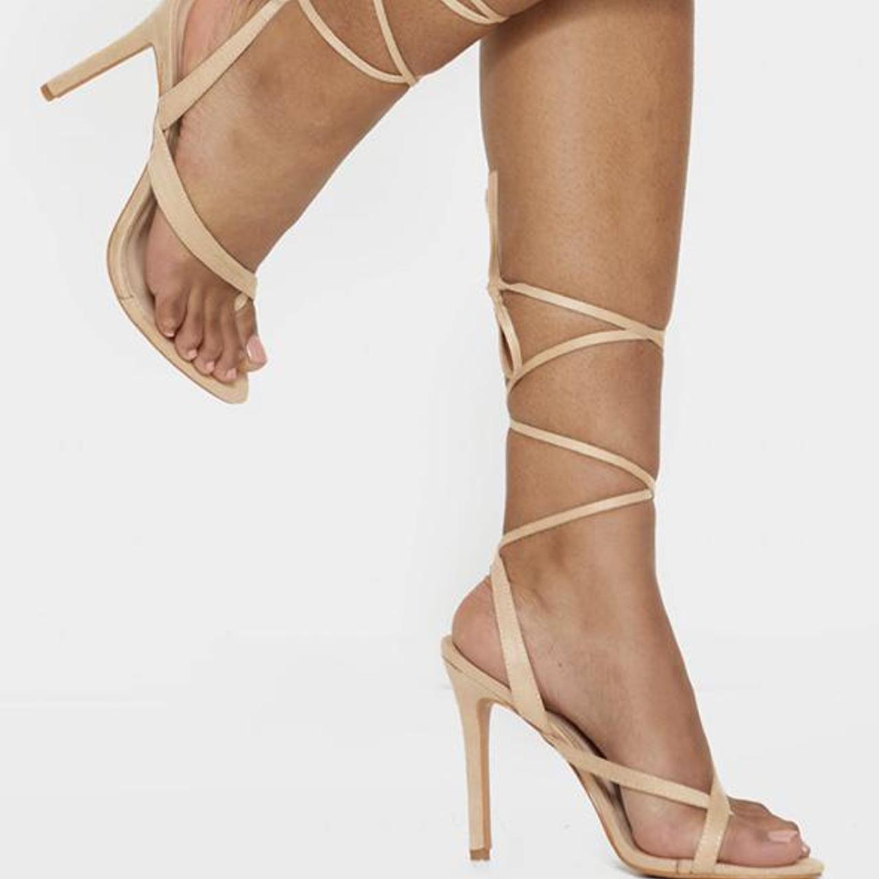 brand new pretty little thing lace upnude strappy... - Depop
