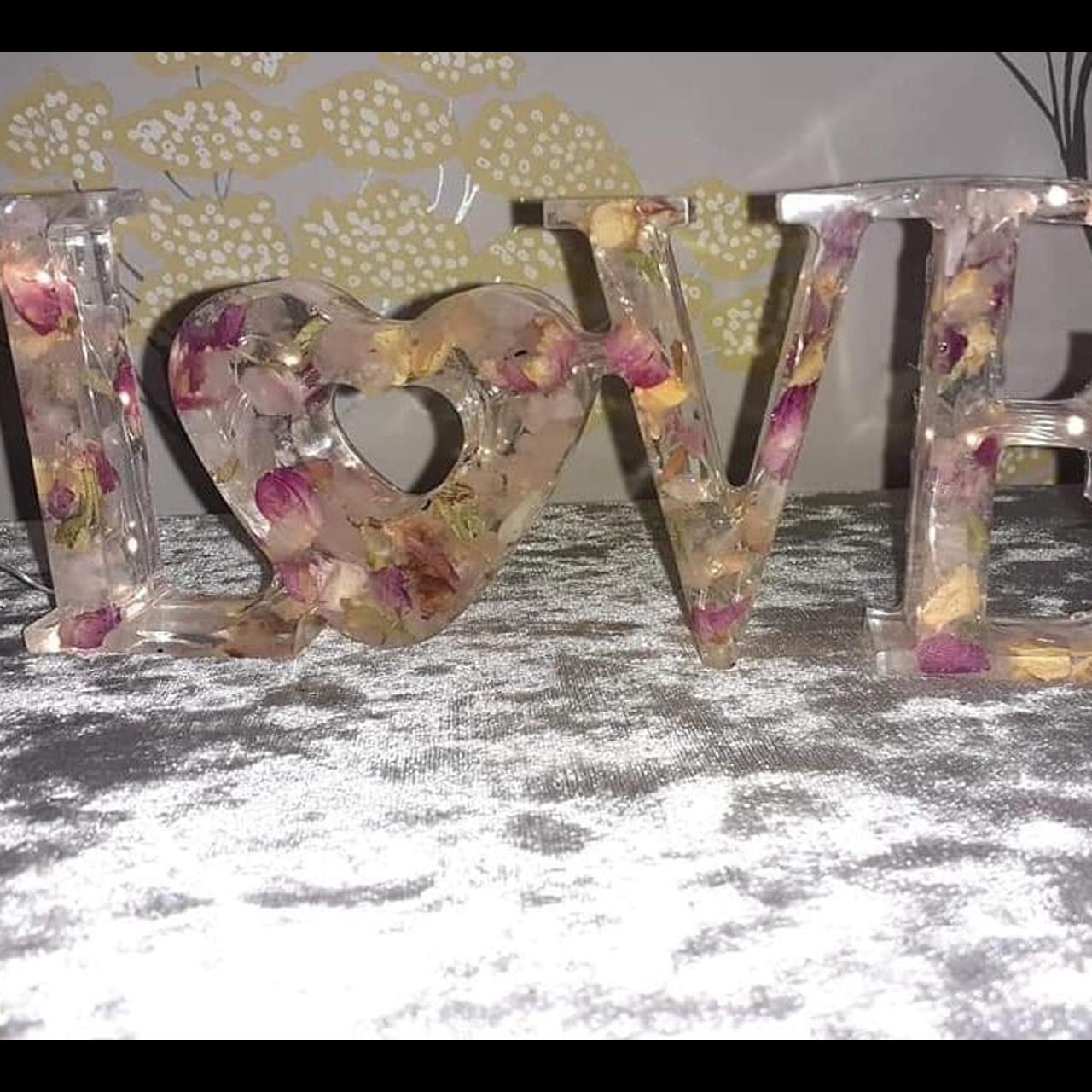 Resin love free standing sign infused with pink and... Depop