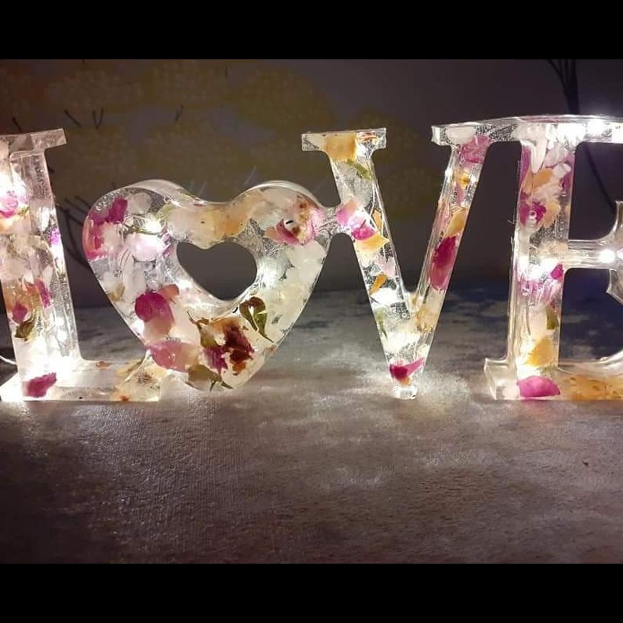 Resin love free standing sign infused with pink and... Depop