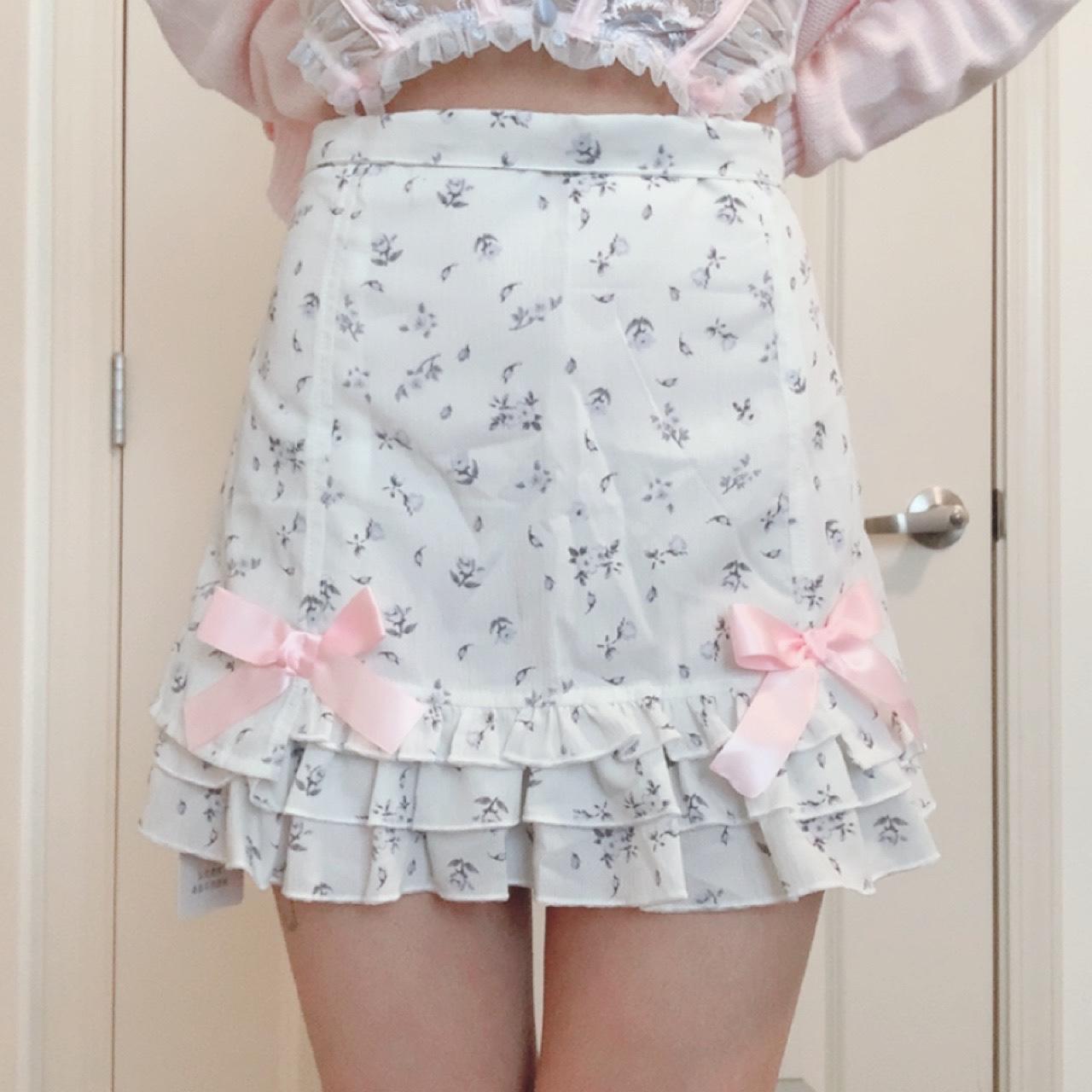 dollette floral skirt with baby pink bows ♡ — brand... - Depop