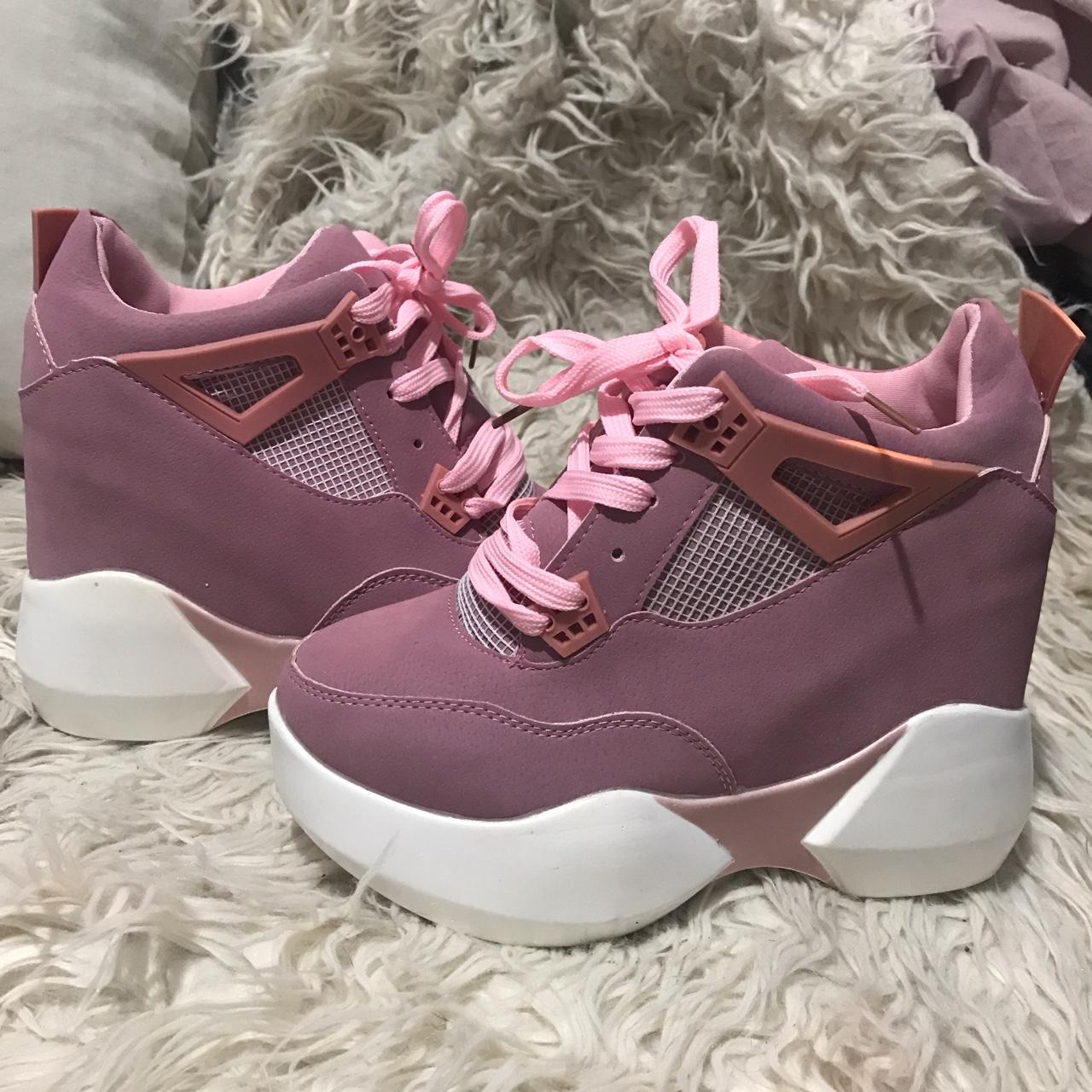 New pink trainers platform shoes size 38/5 never... - Depop