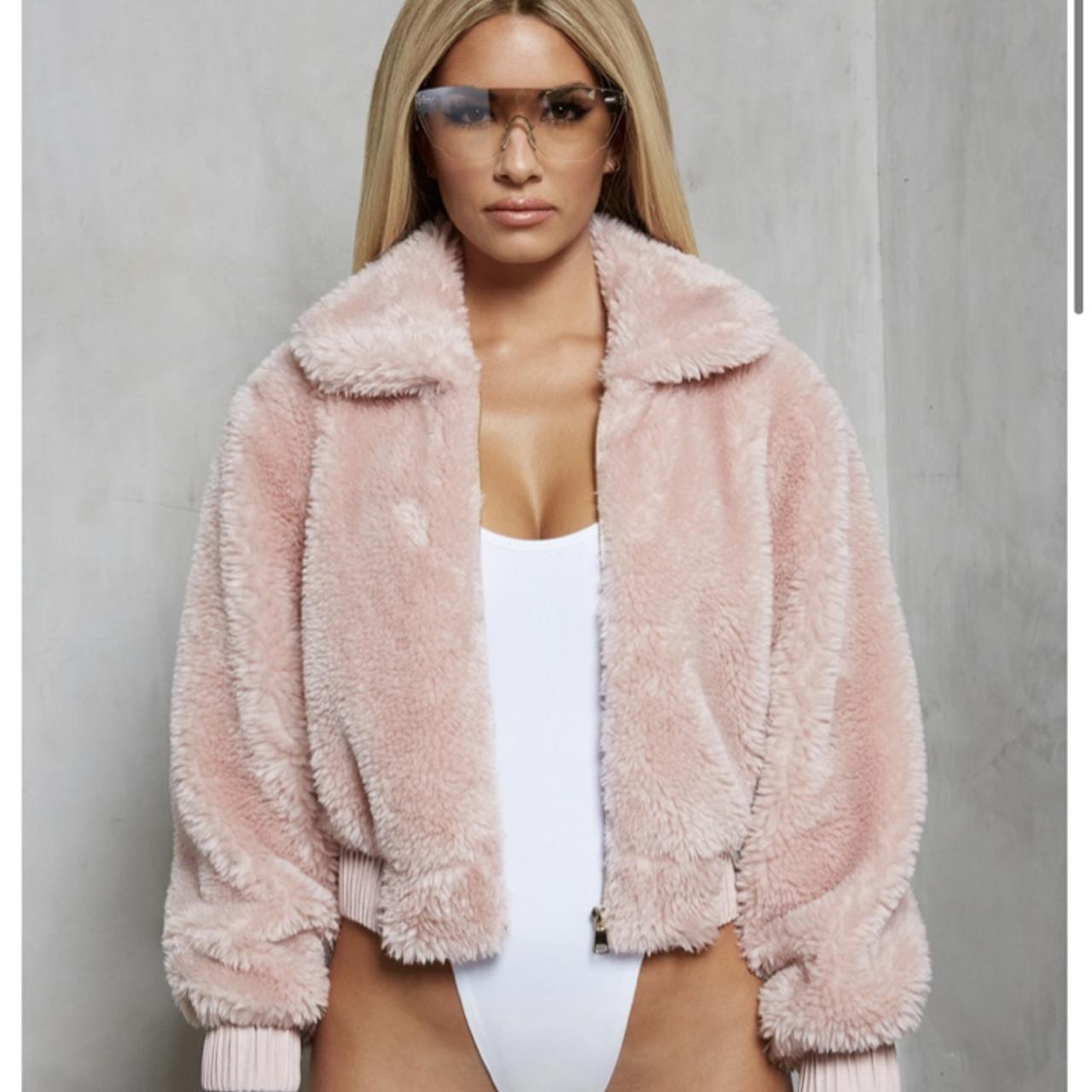 Pink fur jacket top plus size