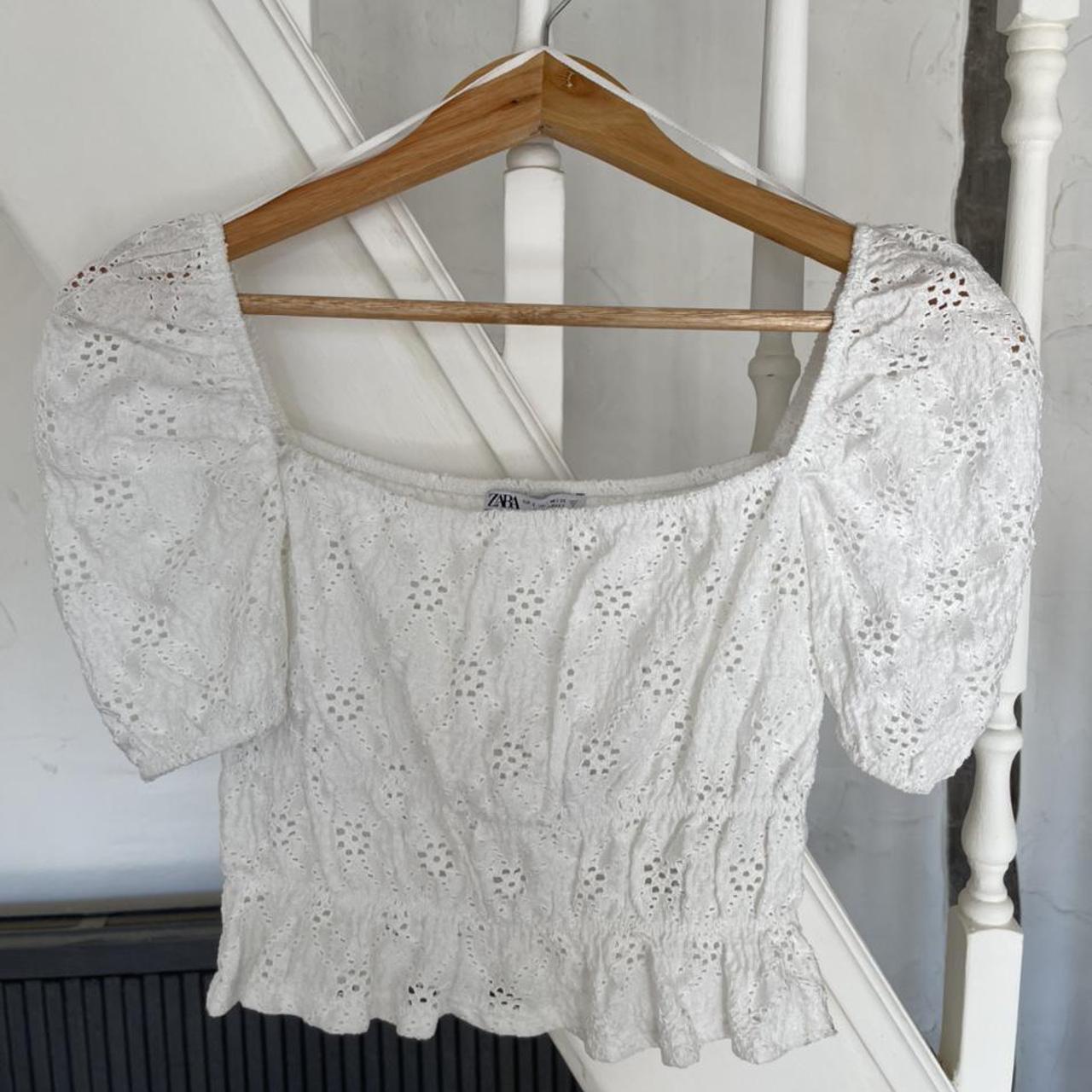 Zara white embroidered crop top - worn once - Depop