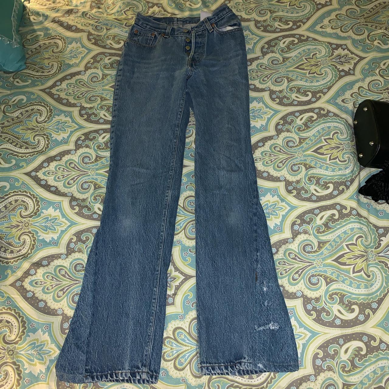 Vintage high waisted flared jeans, small scuffs on... - Depop