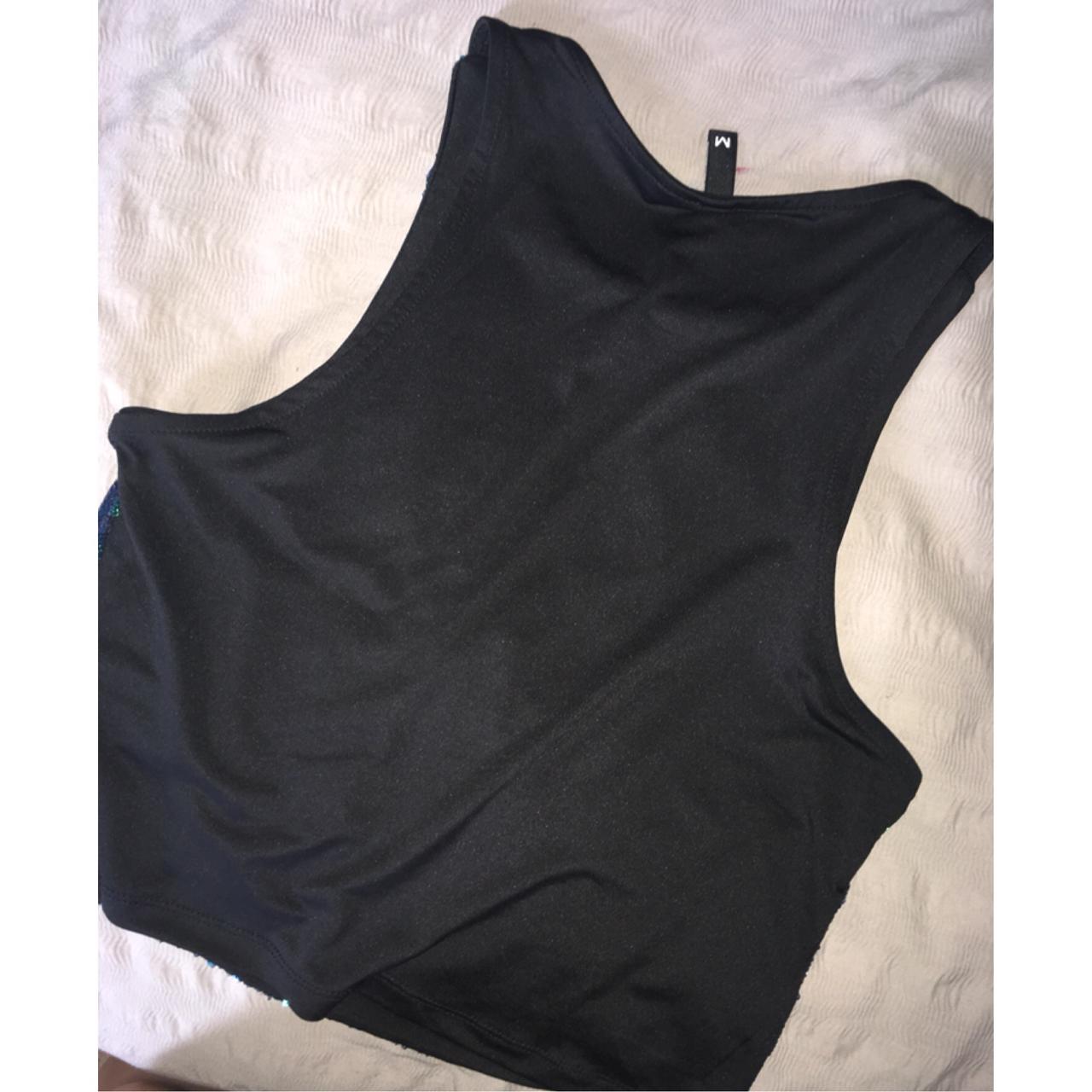 H&M green/turquoise sequin vest style crop top in a... - Depop