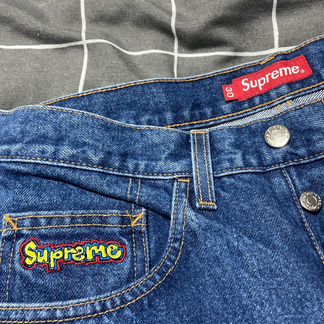 Supreme authentic medium washed blue jeans size... - Depop