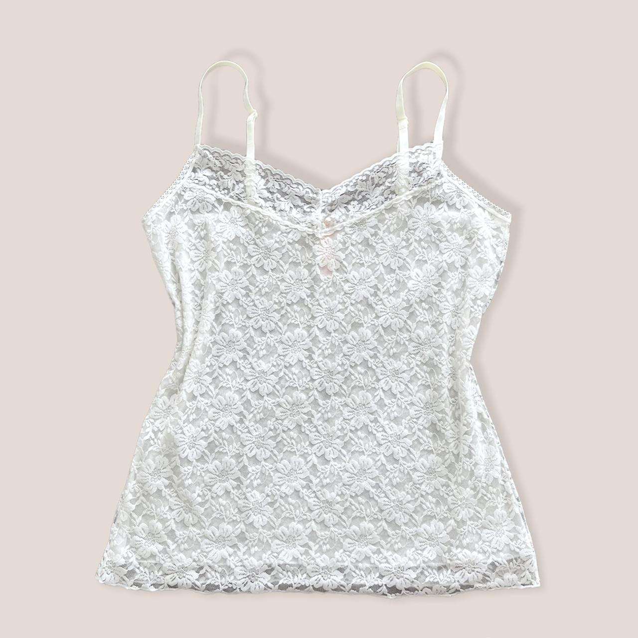 White lace cami White floral lace cami with a v... - Depop