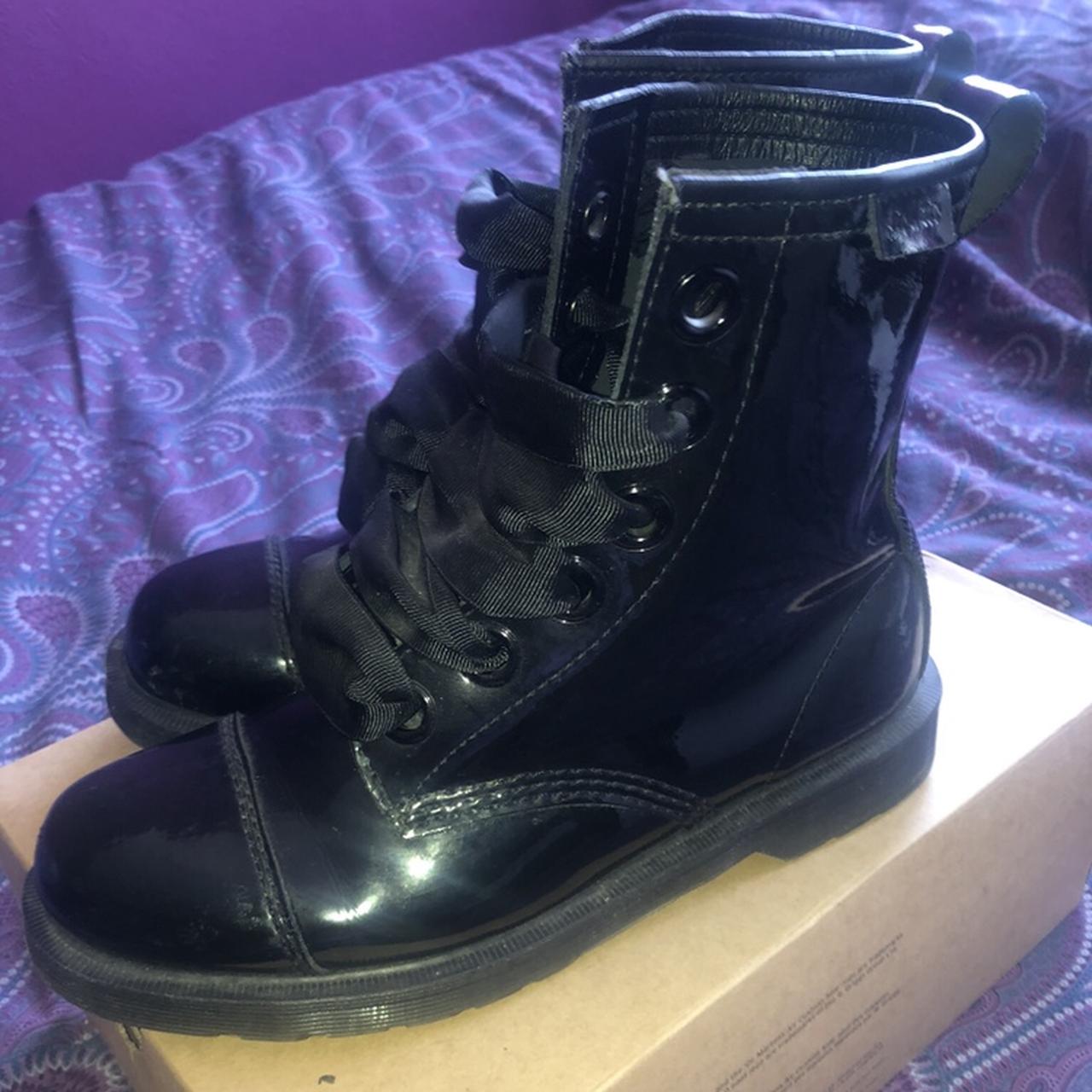 Grace Black Patent Dr Martens with Ribbon Laces