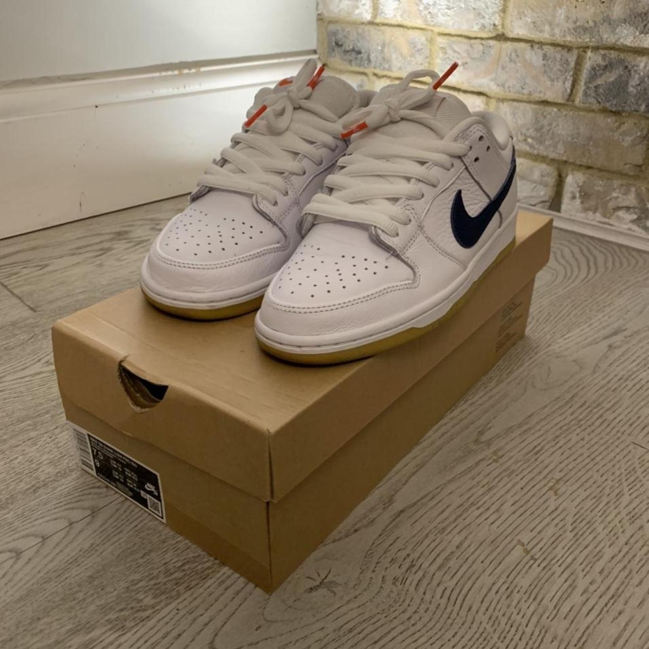 Nike SB Dunk Low Pro ISO Orange Label White Navy.... - Depop