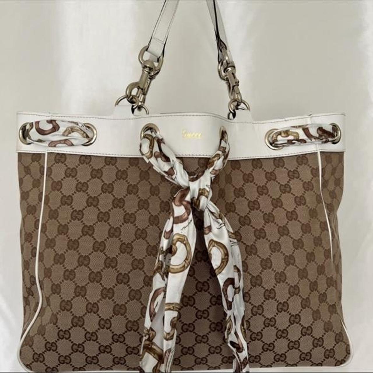 Gucci Beige/Brown GG Canvas and Leather Large Positano Scarf Tote at  1stDibs