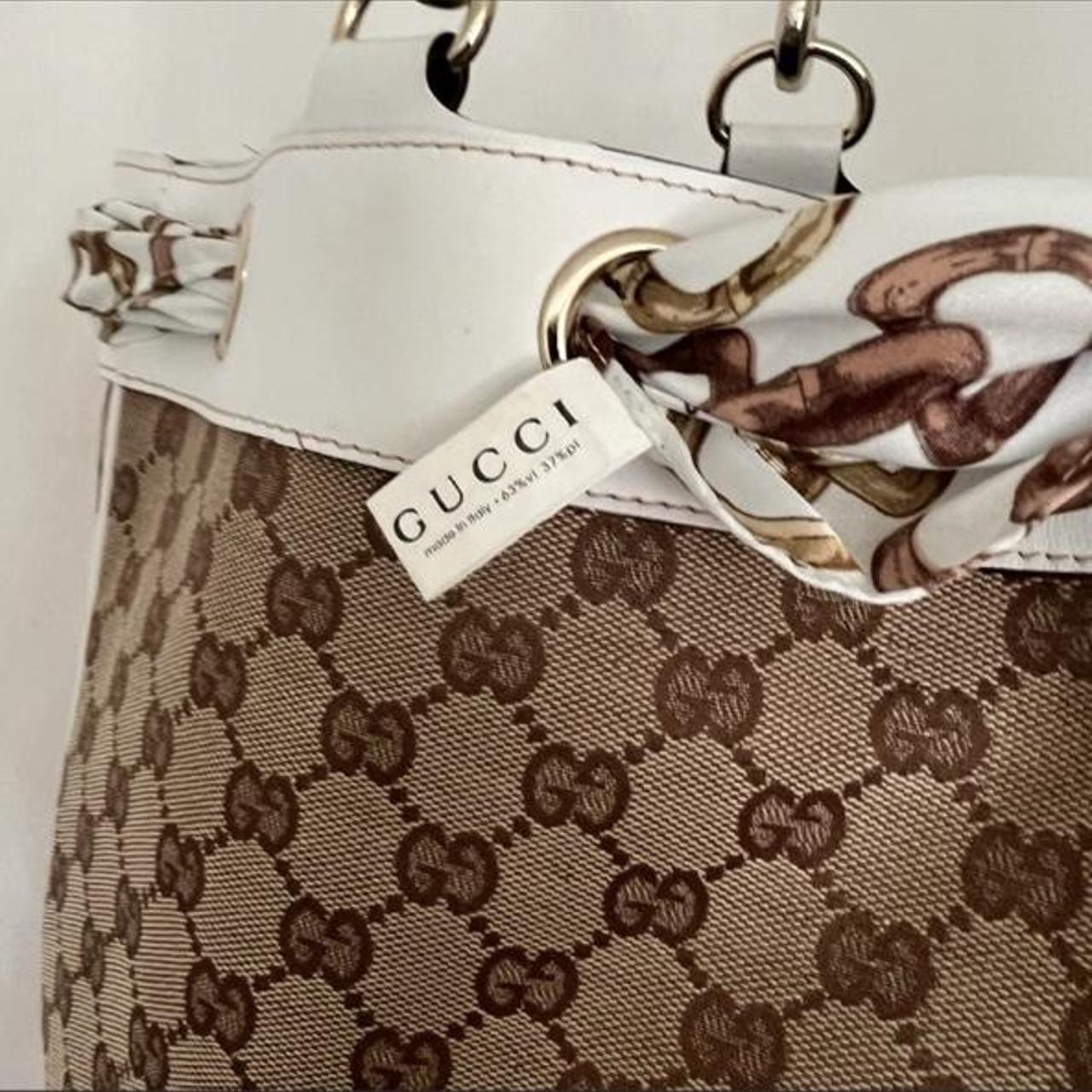 Gucci Beige/Brown GG Canvas and Leather Large Positano Scarf Tote at 1stDibs