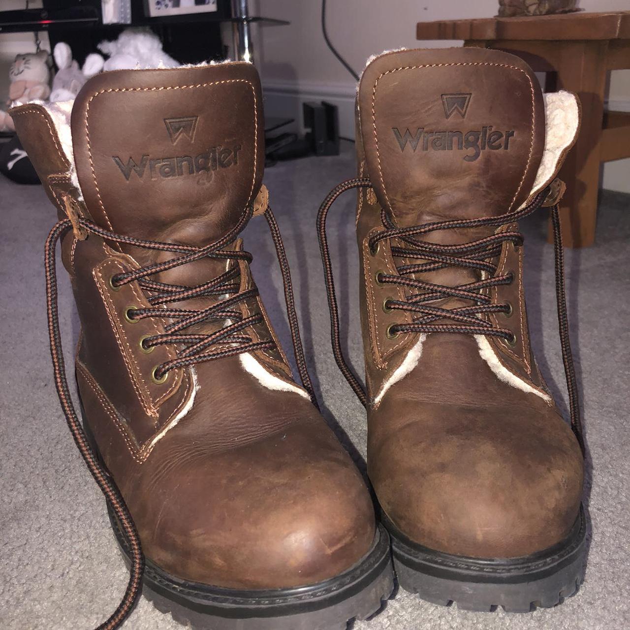 Laag levenslang maat Wrangler aviator boots. Genuine brown leather. Faux... - Depop