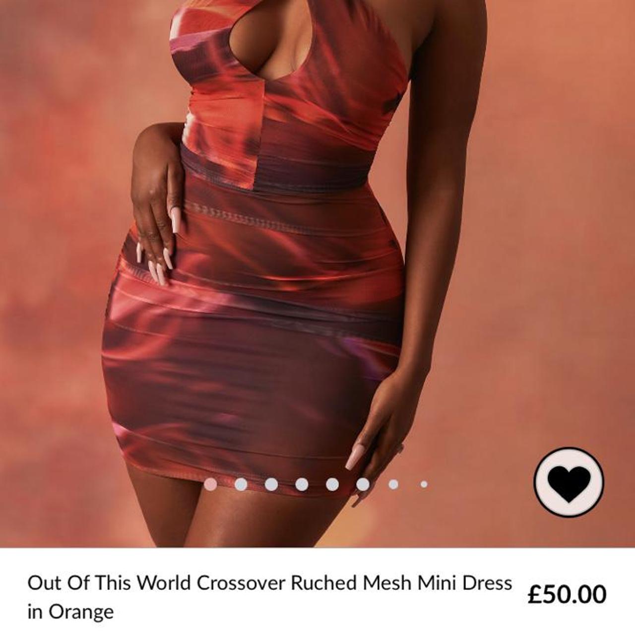 Out Of This World Crossover Ruched Mesh Mini Dress in Orange