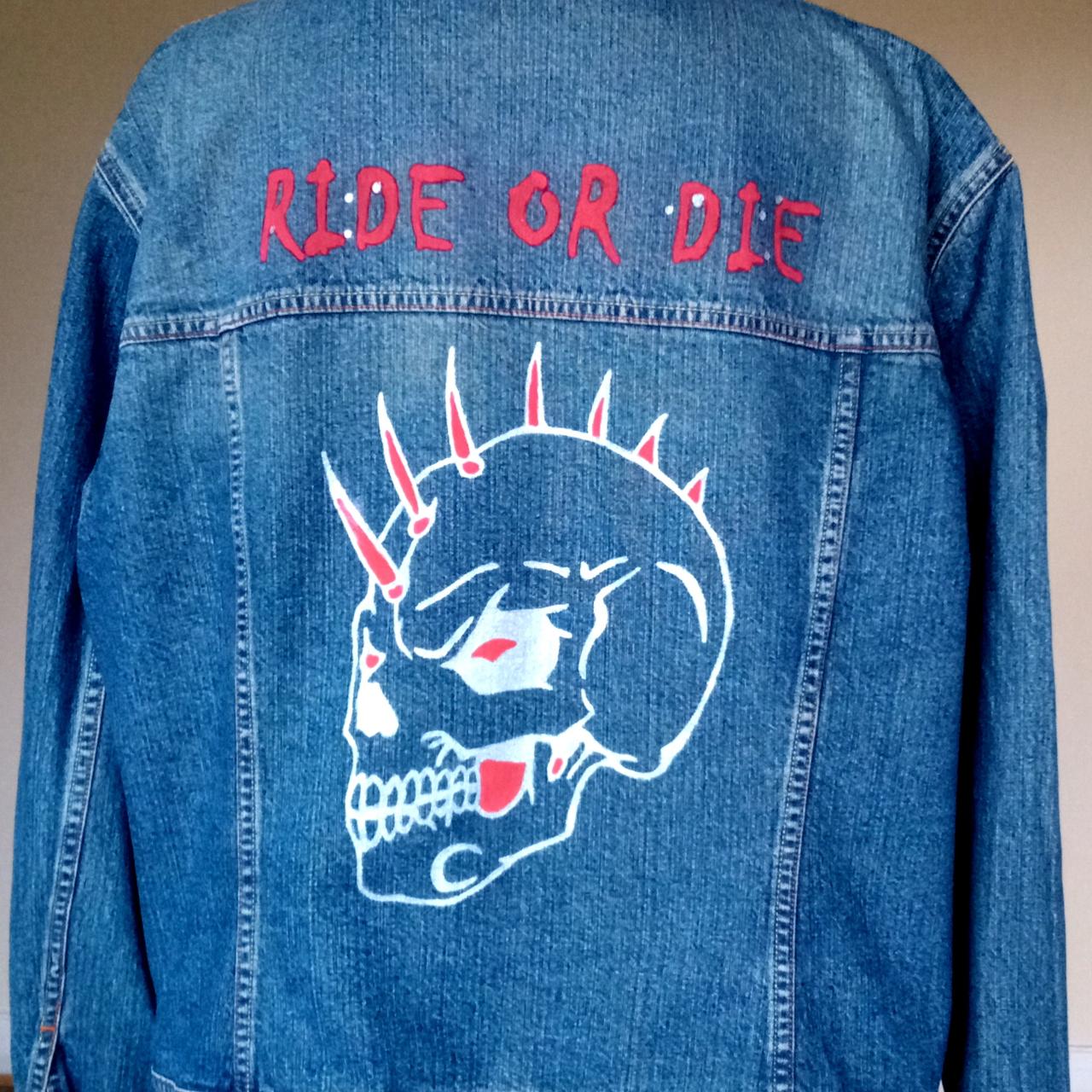 Skull Design Denim Jacket, Hand Painted, Ride or... - Depop