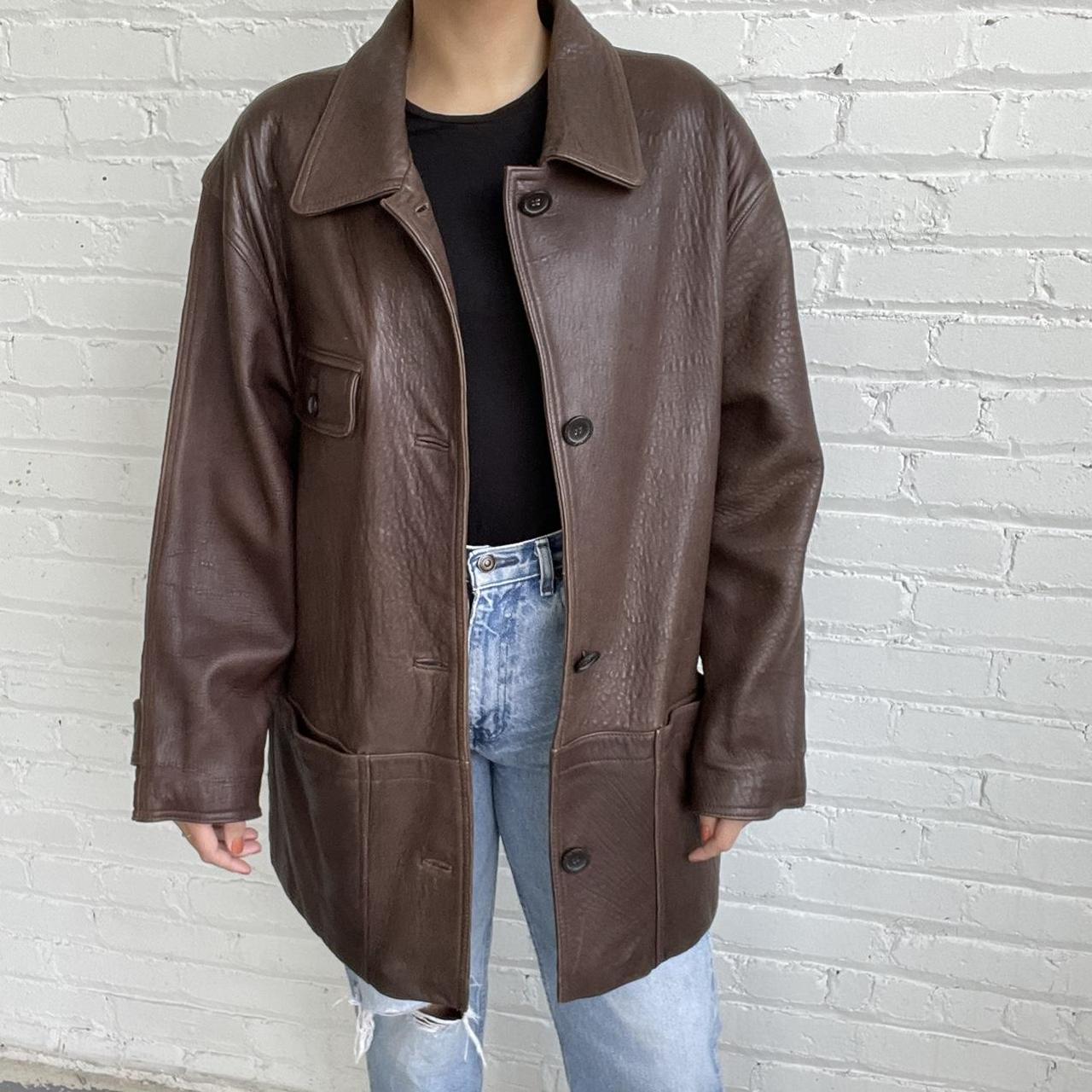 Vintage 90s Ann Taylor Brown Leather Chore Jacket!!... - Depop