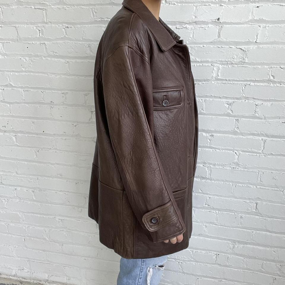 Vintage 90s Ann Taylor Brown Leather Chore Jacket!! - Depop