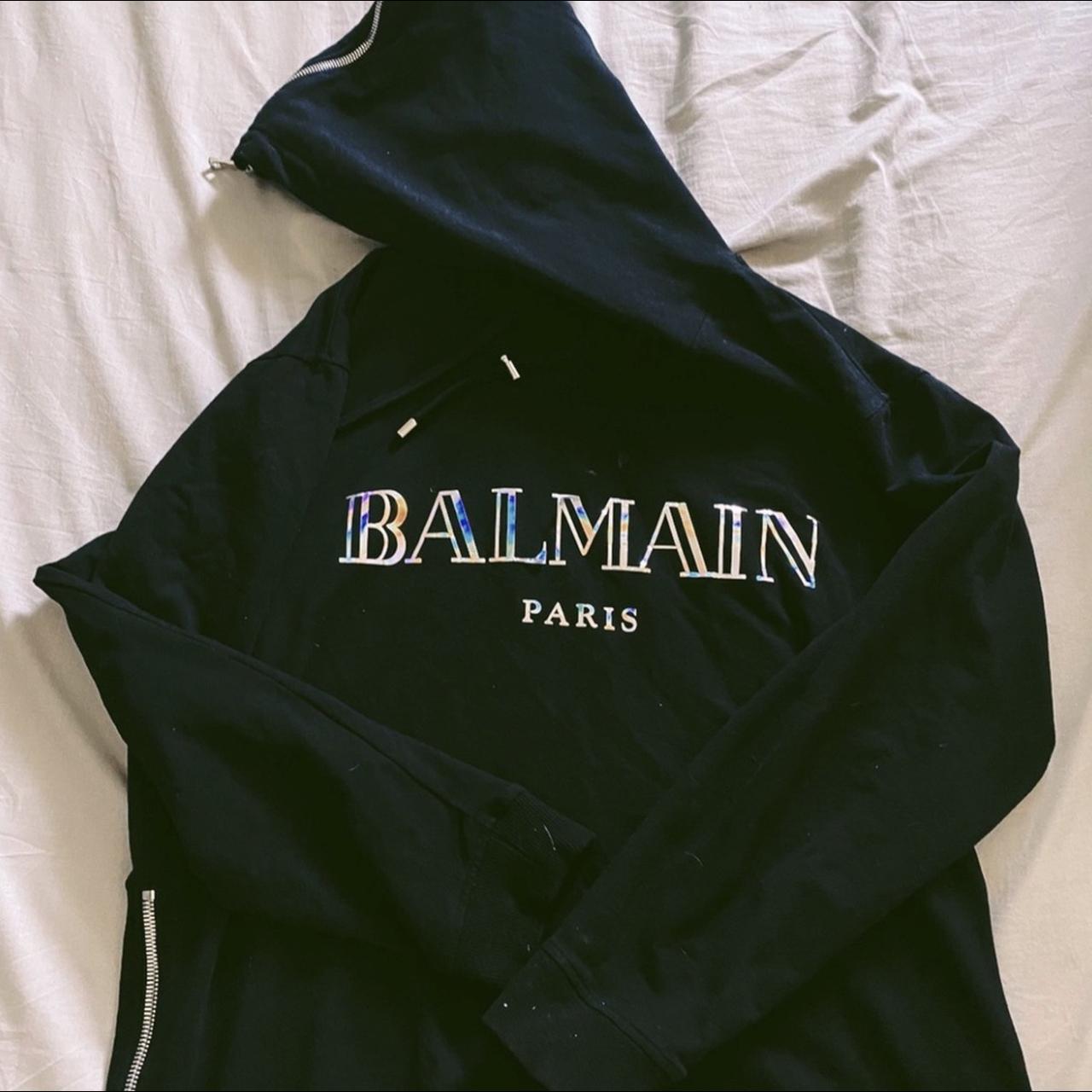 Balmain Paris hoodie Size Xl Metallic writing... - Depop