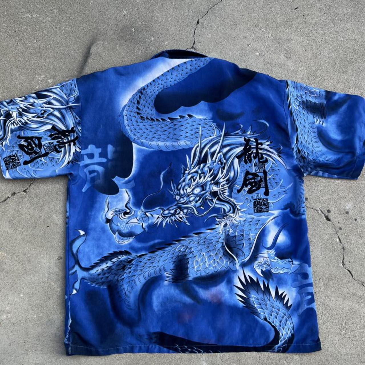 blue dragon button up shirt