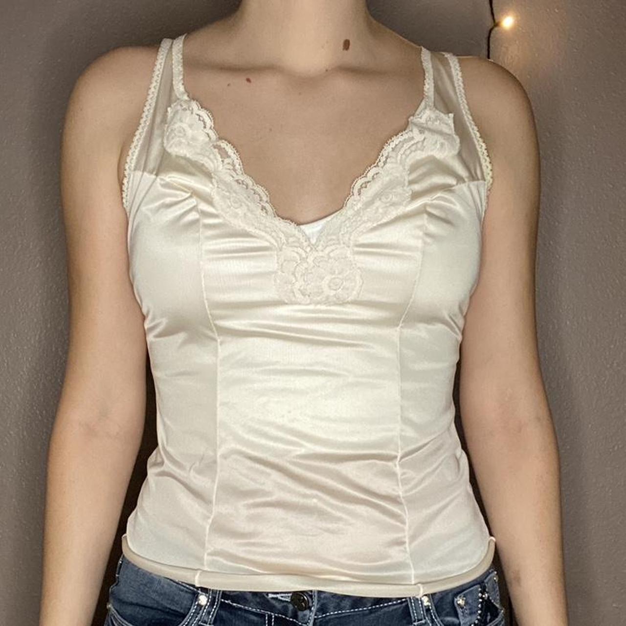 lingerie cami top with lacey trim silky, very... - Depop