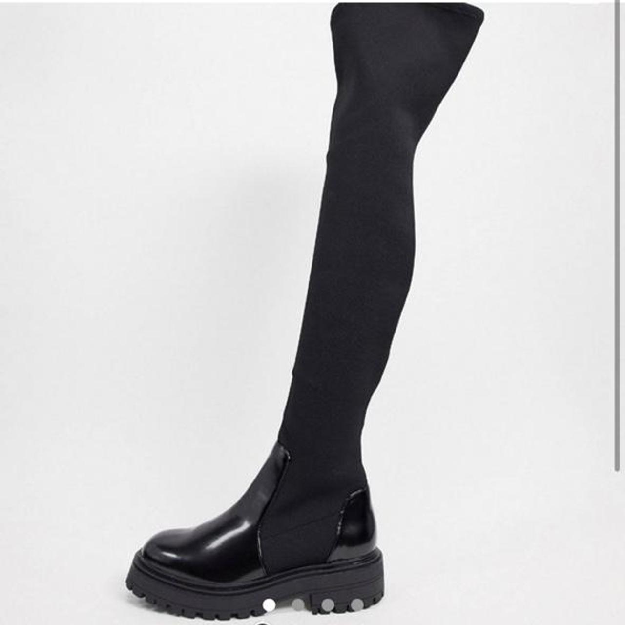 flat knee high chunky boots