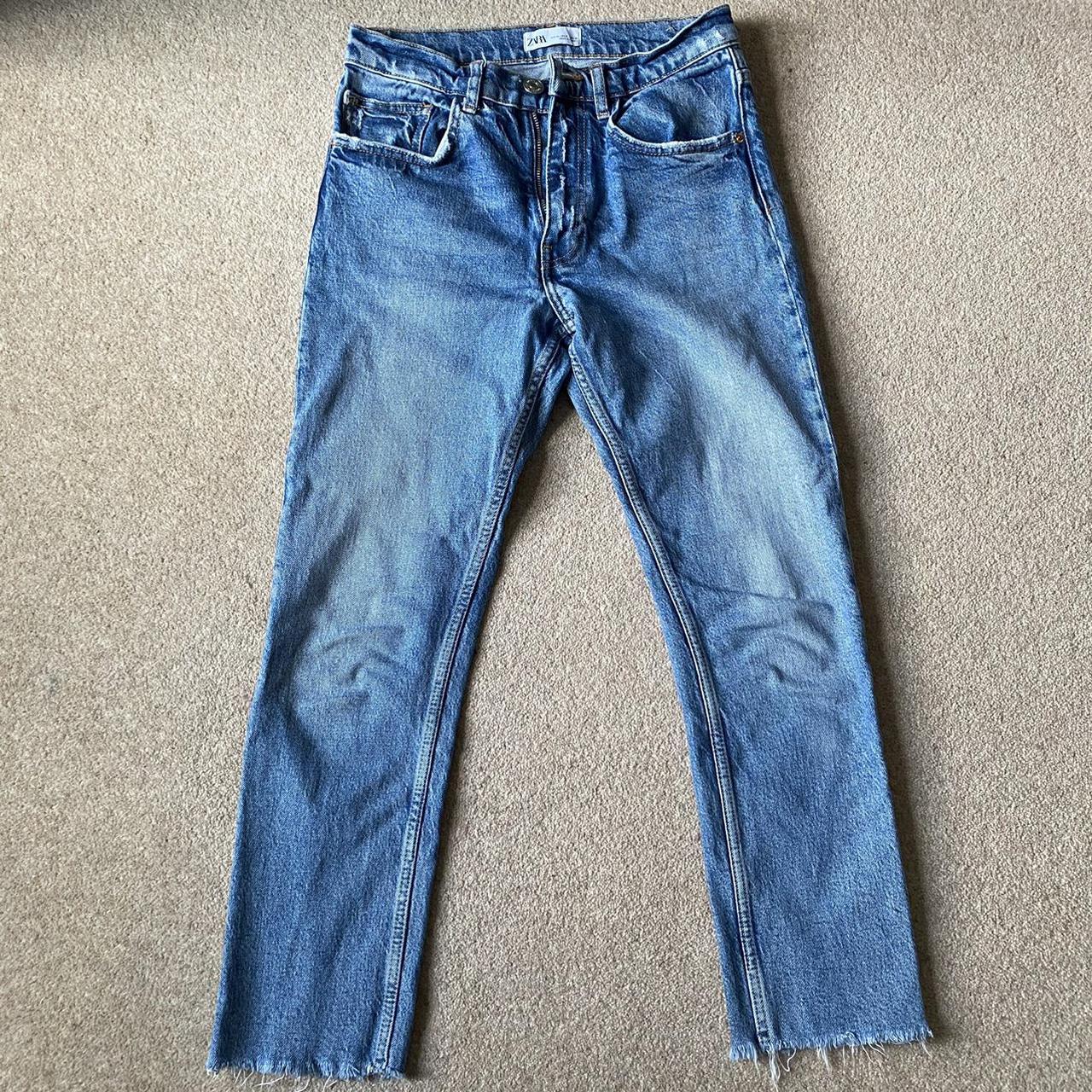 Zara mid rise cropped straight leg lightwash... - Depop