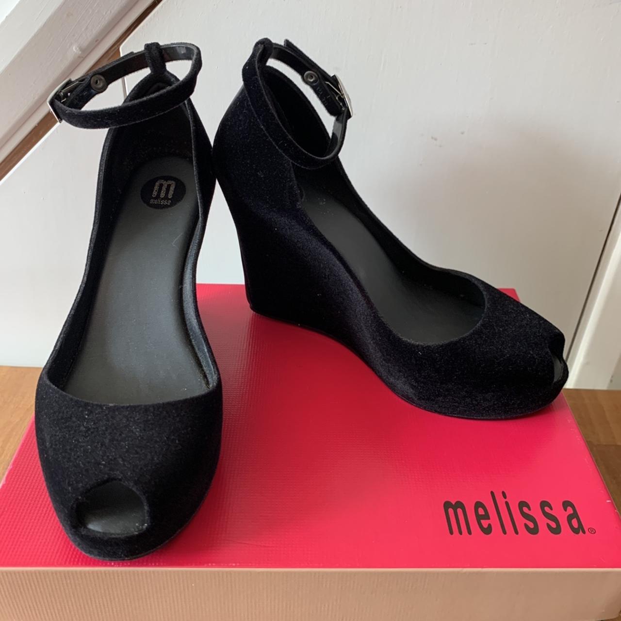 Melissa Patchuli Xi Peep Toe Black Velvet Flock Depop