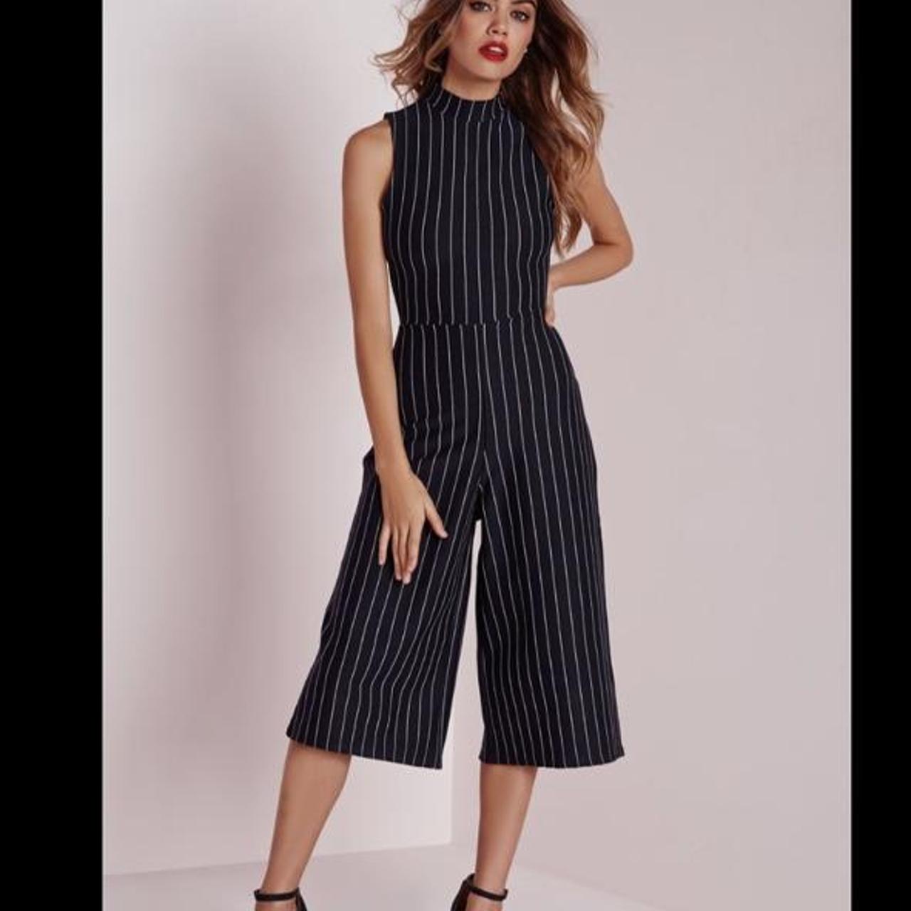 Missguided navy pinstripe culotte jumpsuit Size