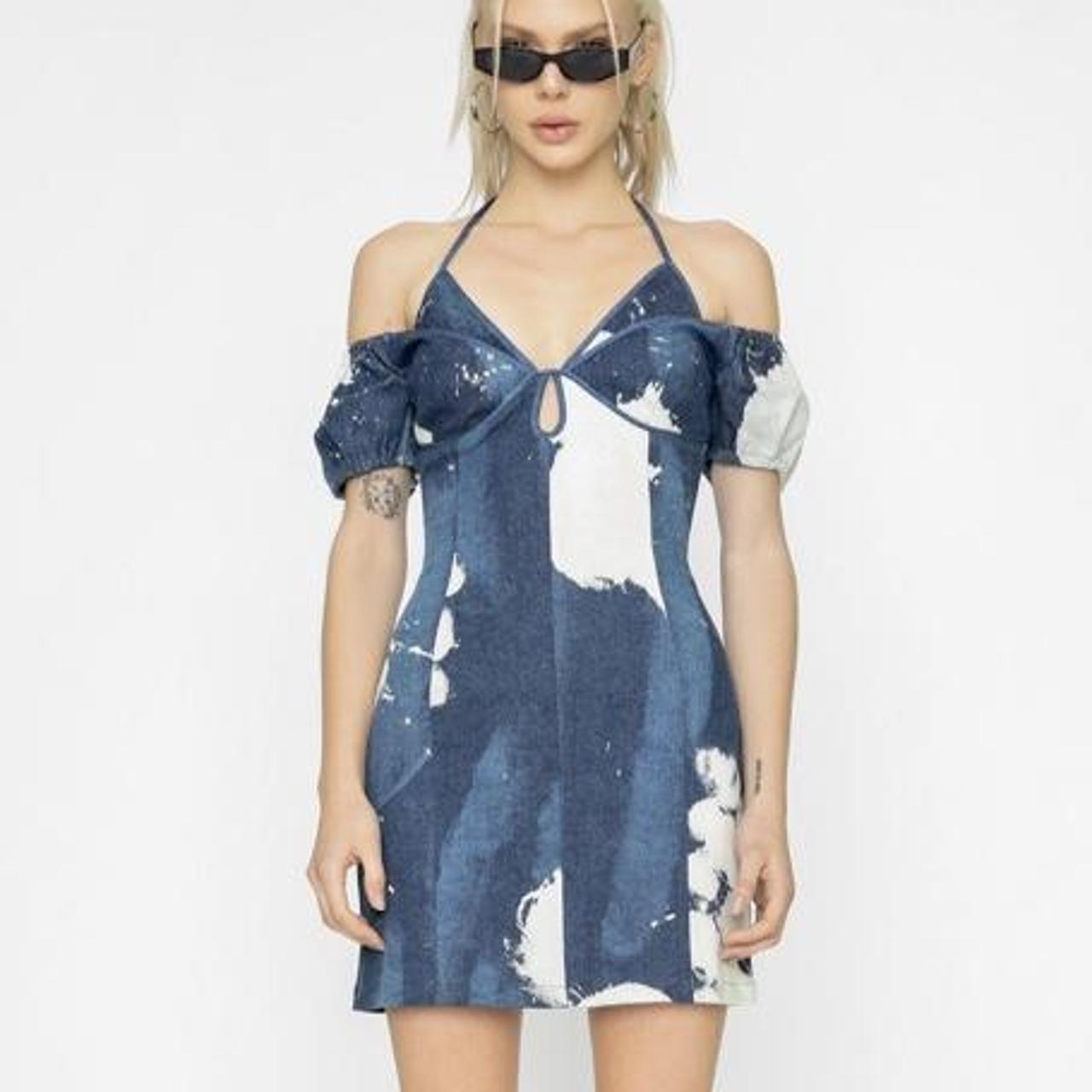 I am gia despina bleached denim mini dress halter depop