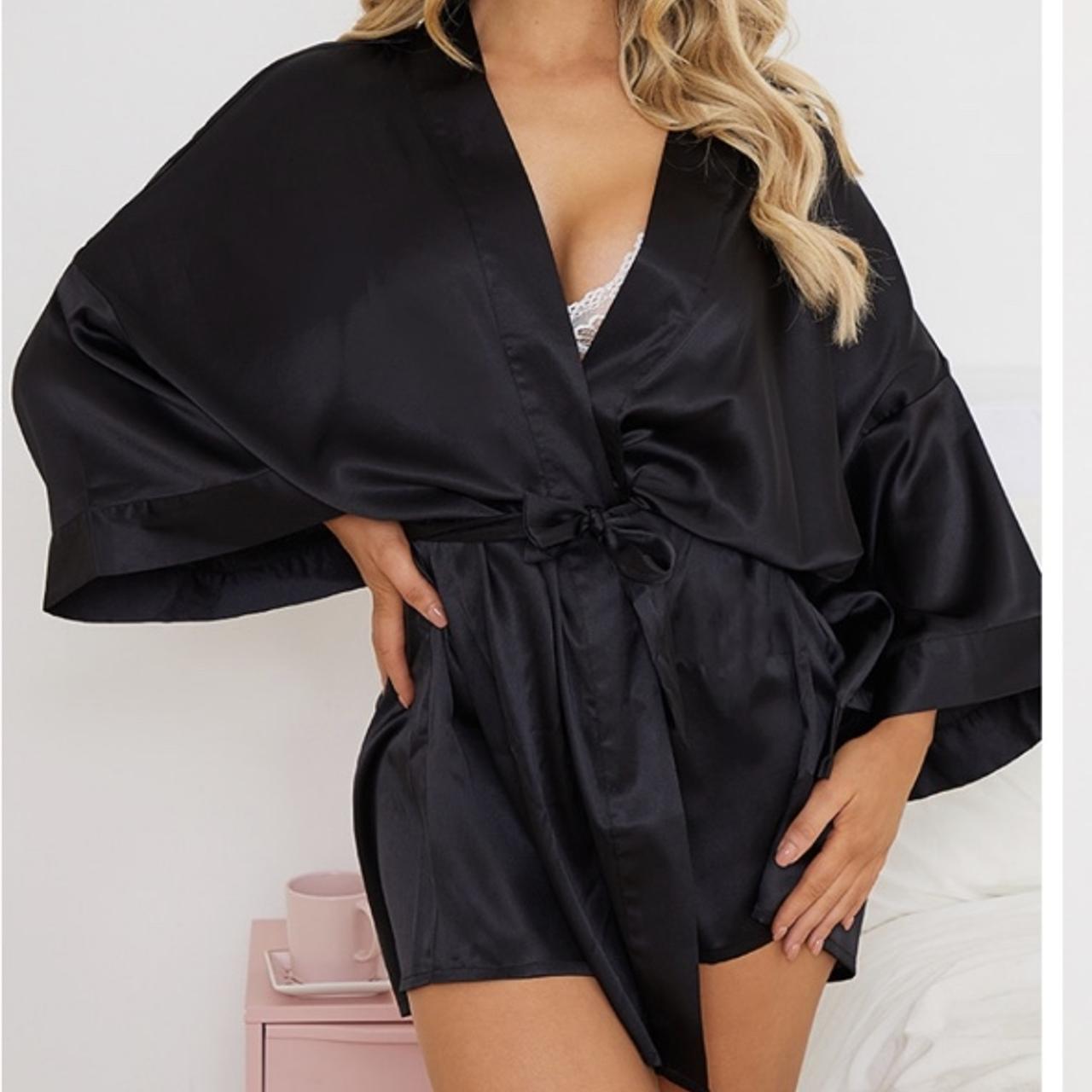 PLT Black satin robe New without tags Size medium Depop