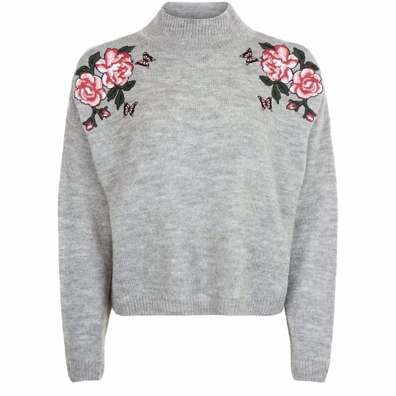 New Look Grey Floral Embroidered Bardot Neck Jumper Top Sizes 6 to 18 