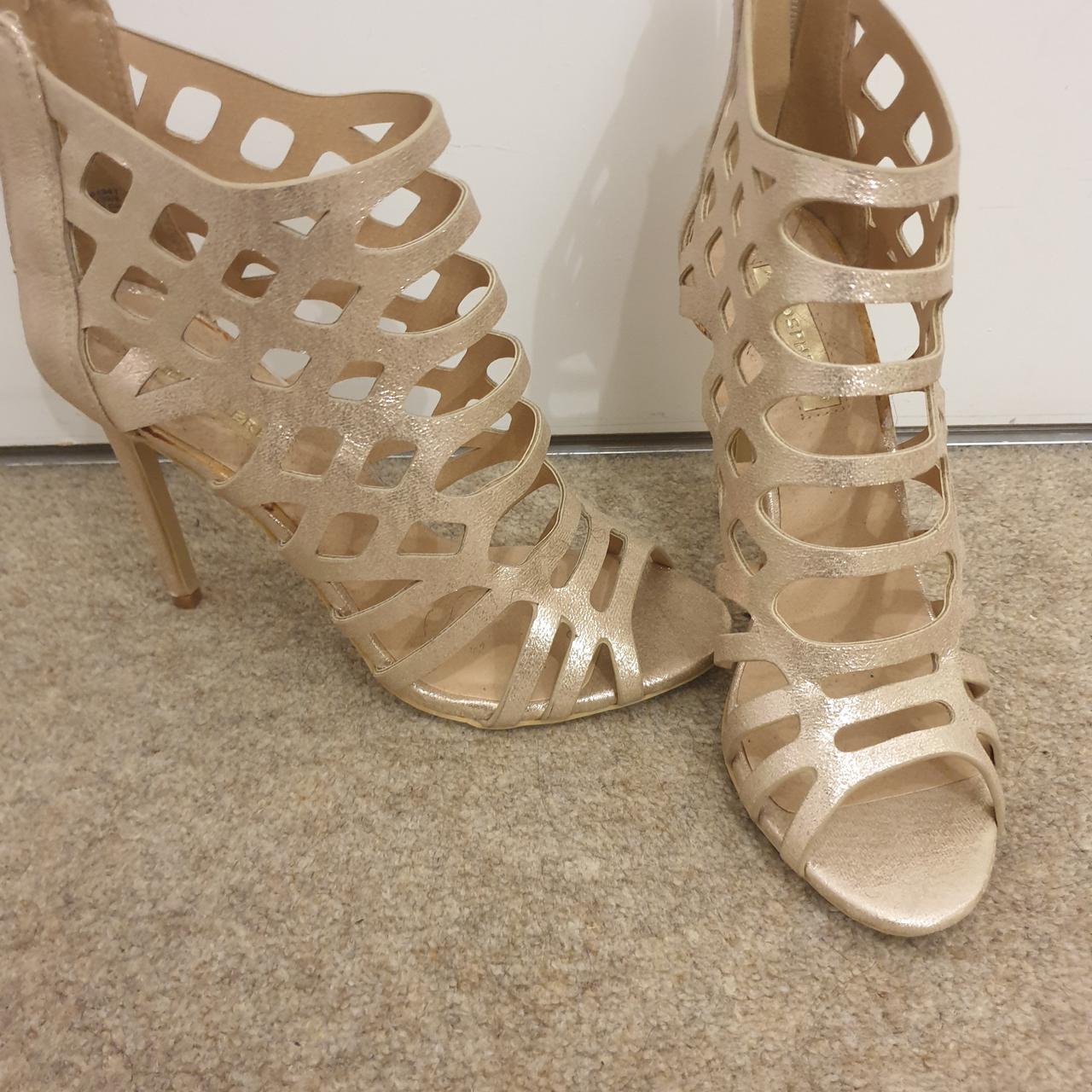 Gold caged outlet heels