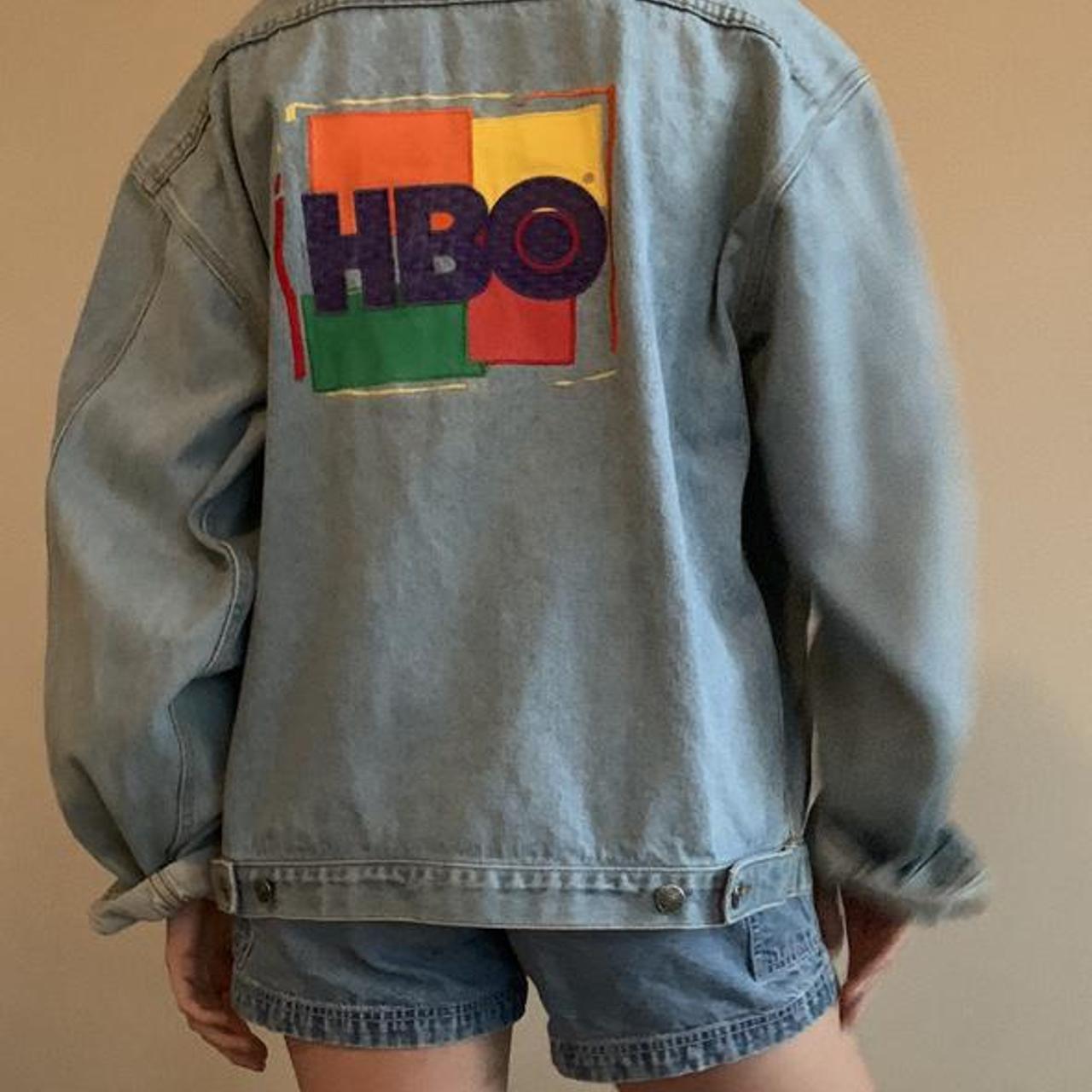 Rare light washed denim jacket with colorful HBO logo Depop