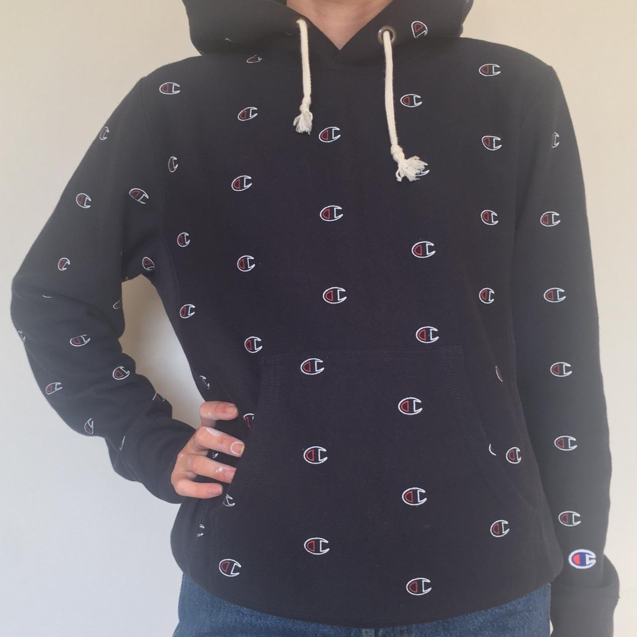 Black champion all outlet over print hoodie