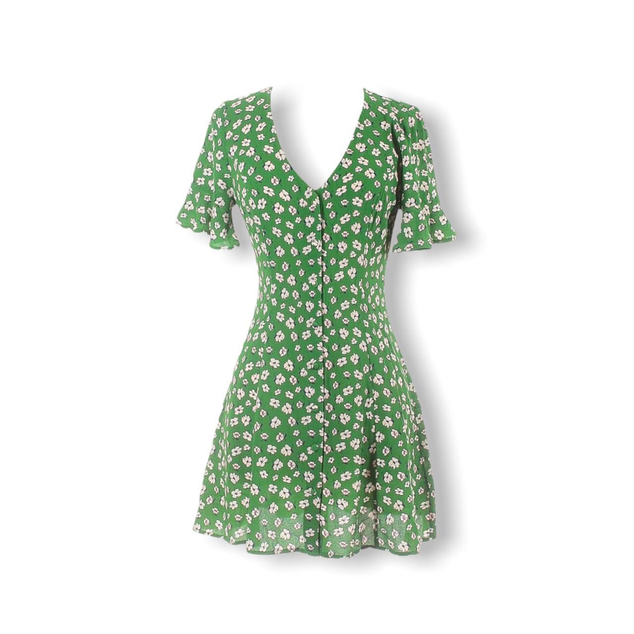 Forever 21 Floral Crepe Swing Dress in Green/Cream... - Depop