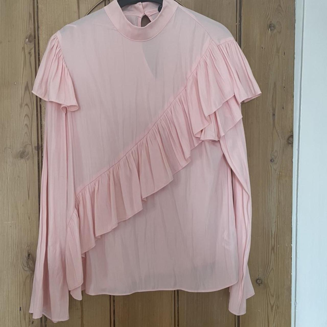 Pink ruffle blouse from M & S. size 8. Worn once... - Depop